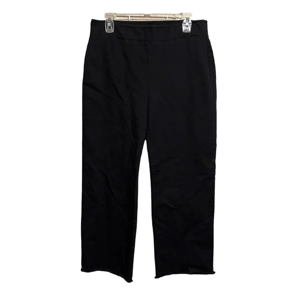 NWT Loft black pull on jeans straight Wide leg Size 10 Raw Hem